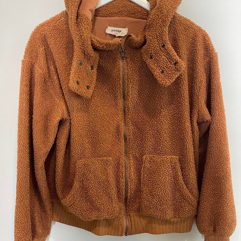 Anthropologie Porridge Hoodie Jacket Brown Teddy Fleece M